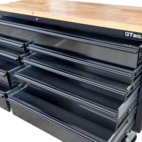 1.4M Black Stainless Steel Workbench, Mega Drawer Roll Cab