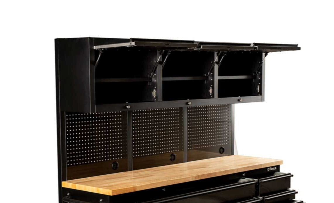 1.8m Black SS Overhead Cabinet & Pegboard Set