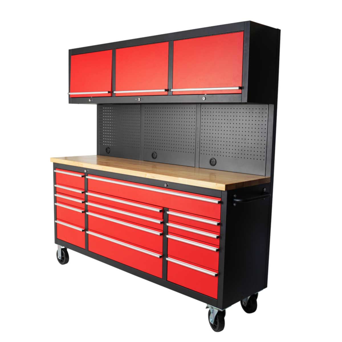 1.8M 14 Drawer Rolling Tool Cabinet Combo + Overhead Cabinets Red/Black