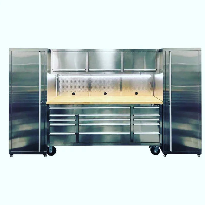 3M Stainless Steel Workbench and Two Locker Cabinet Combo