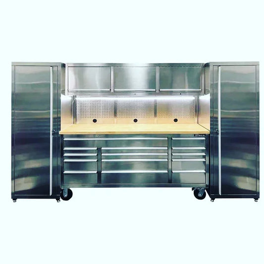 3M Stainless Steel Workbench and Two Locker Cabinet Combo