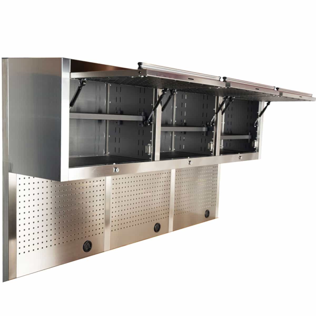 1.8M Stainless Steel Overhead Cabinets, Pegboards & Support Frames Set