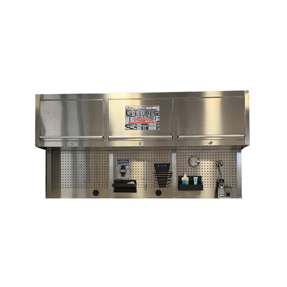 1.8M Stainless Steel Overhead Cabinets, Pegboards & Support Frames Set
