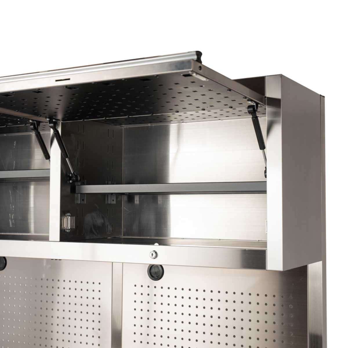 1.8M Stainless Steel Overhead Cabinets, Pegboards & Support Frames Set