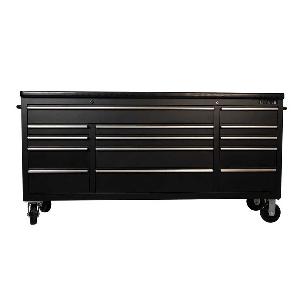 1.8M Black Powder Coated Steel Workbench, Mega Drawer Rolling Tool Chest