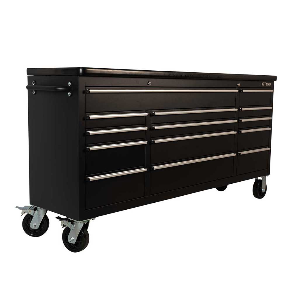 1.8M Black Powder Coated Steel Workbench, Mega Drawer Rolling Tool Chest