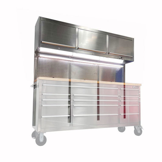 1.8M Stainless Steel Overhead Cabinets, Pegboards & Support Frames Set