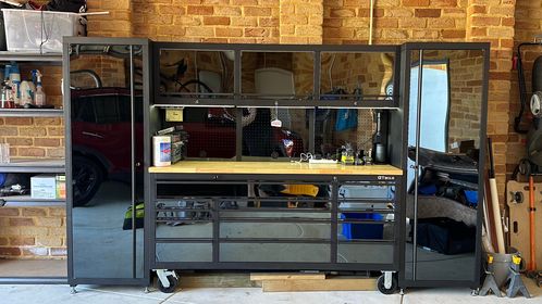 1.8m Black Stainless Steel workbench combo + 2 side lockers.