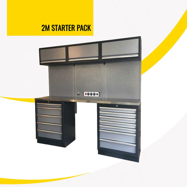 2M Modular Workbench, Drawers, Pegboards and Overhead Cabinet Set ...