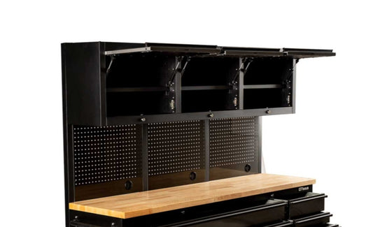 1.8m Black SS Overhead Cabinet & Pegboard Set