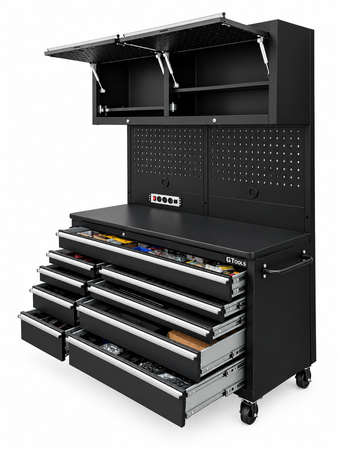 1.4M Black Powder Coat Workbench Combo with UPPER CABINETS