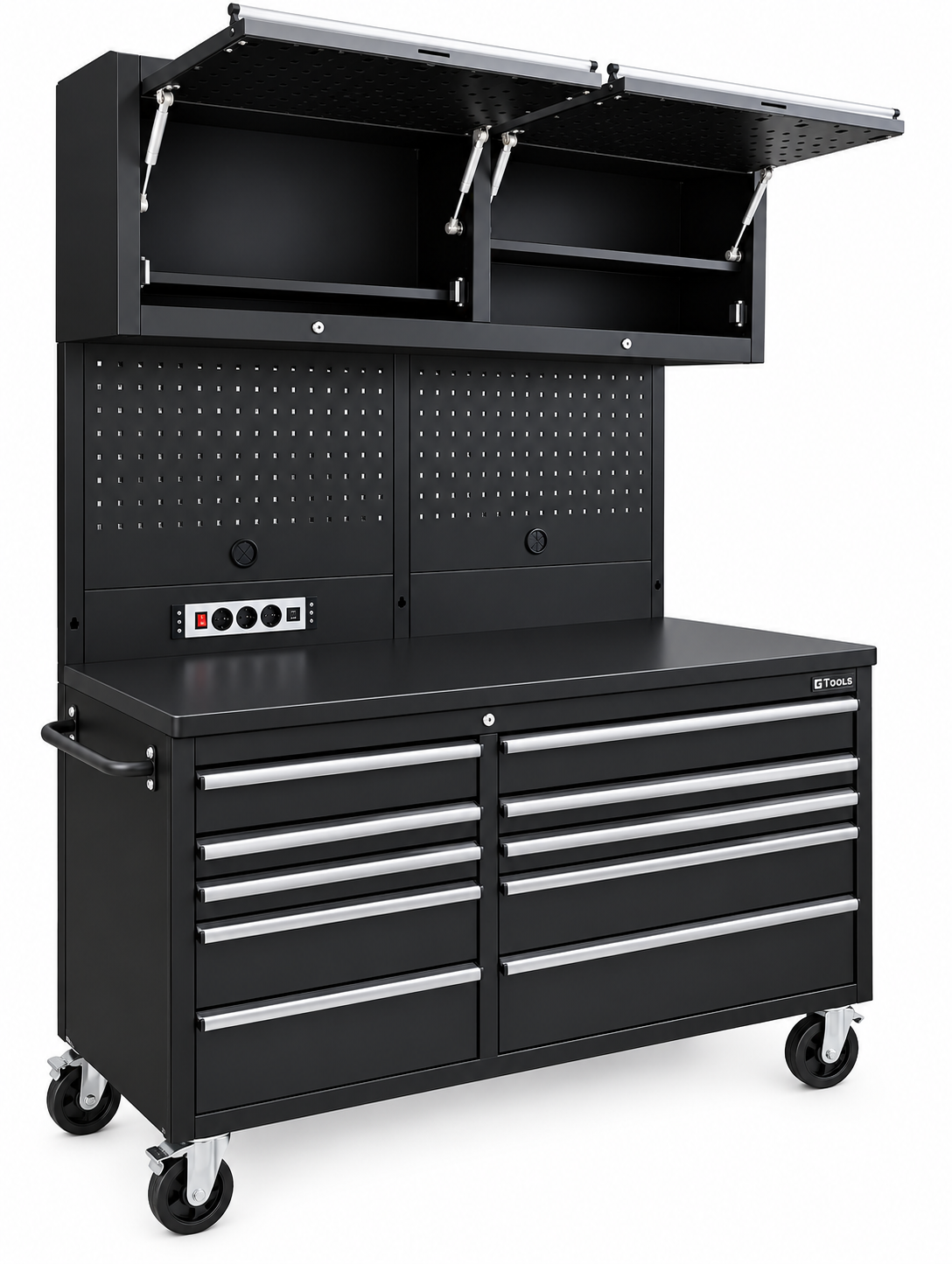 1.4M Black Powder Coat Workbench Combo with UPPER CABINETS