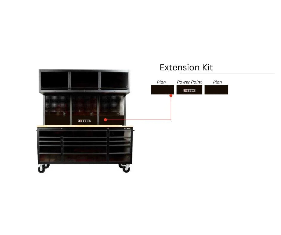 1.8M Black Tinted Stainless Steel Workbench Upper Cabinet Combo + Power Board & Panels