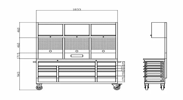 1.8M Black Tinted Stainless Steel Workbench Upper Cabinet Combo + Power Board & Panels