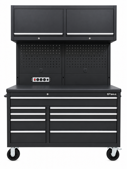 1.4M Black Powder Coat Workbench Combo with UPPER CABINETS