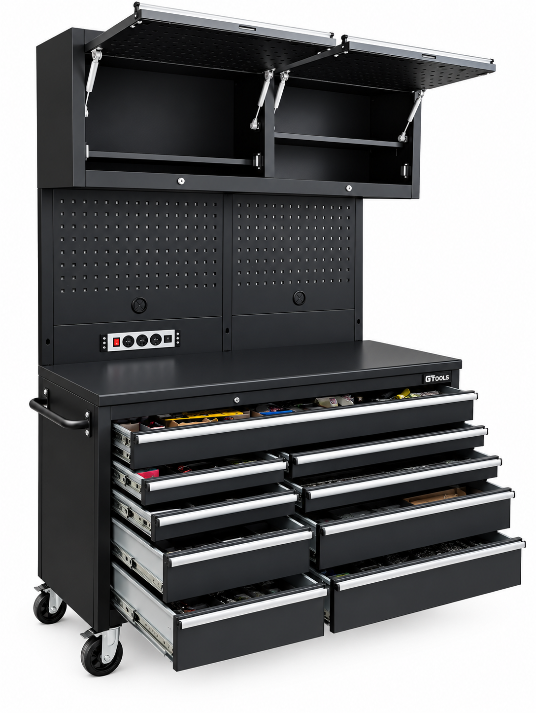 1.4M Black Powder Coat Workbench Combo with UPPER CABINETS