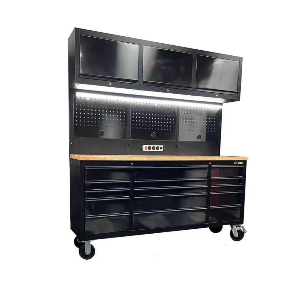 1.8M Black Tinted Stainless Steel Workbench Upper Cabinet Combo + Power Board & Panels