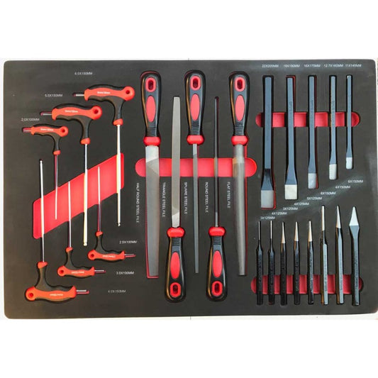 24 Piece Hex Key, Metal File, Punch & Cold Chisel Set in EVA Tray