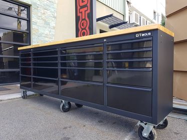 2.4M Black Tinted Stainless Steel Workbench Roll Cab