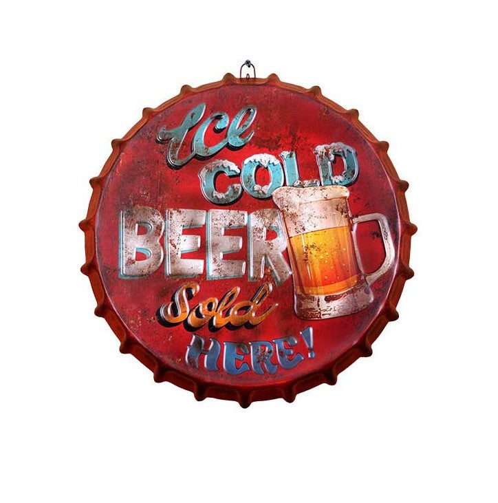 35cm Man Cave Metal Bottle Cap Cold Beer Sold Here Tin Sign