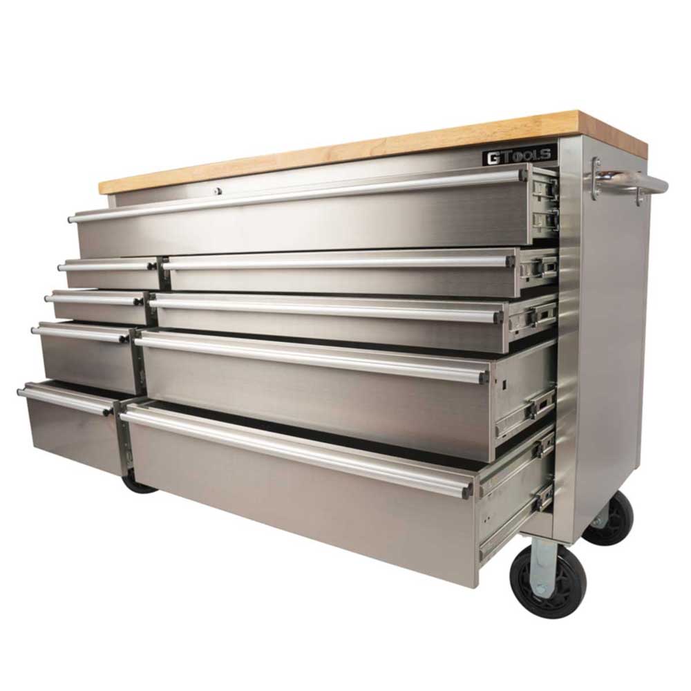 1.4M Stainless Steel Workbench, Mega Drawer Rolling Tool Chest