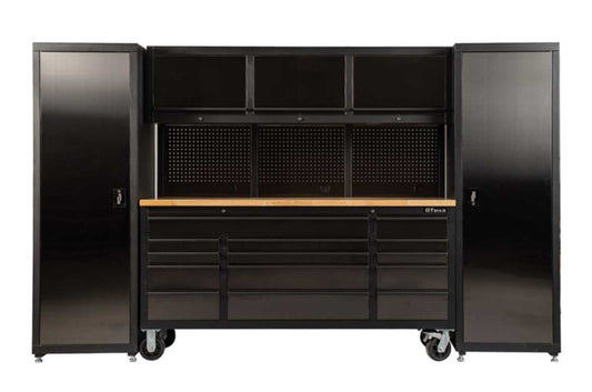 1.8M Black Tinted Stainless Steel Workbench Upper Cabinet Combo + Side Lockers