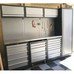 2.6M Modular Workbench, Std and Rolling Drawers and Single Door Locker