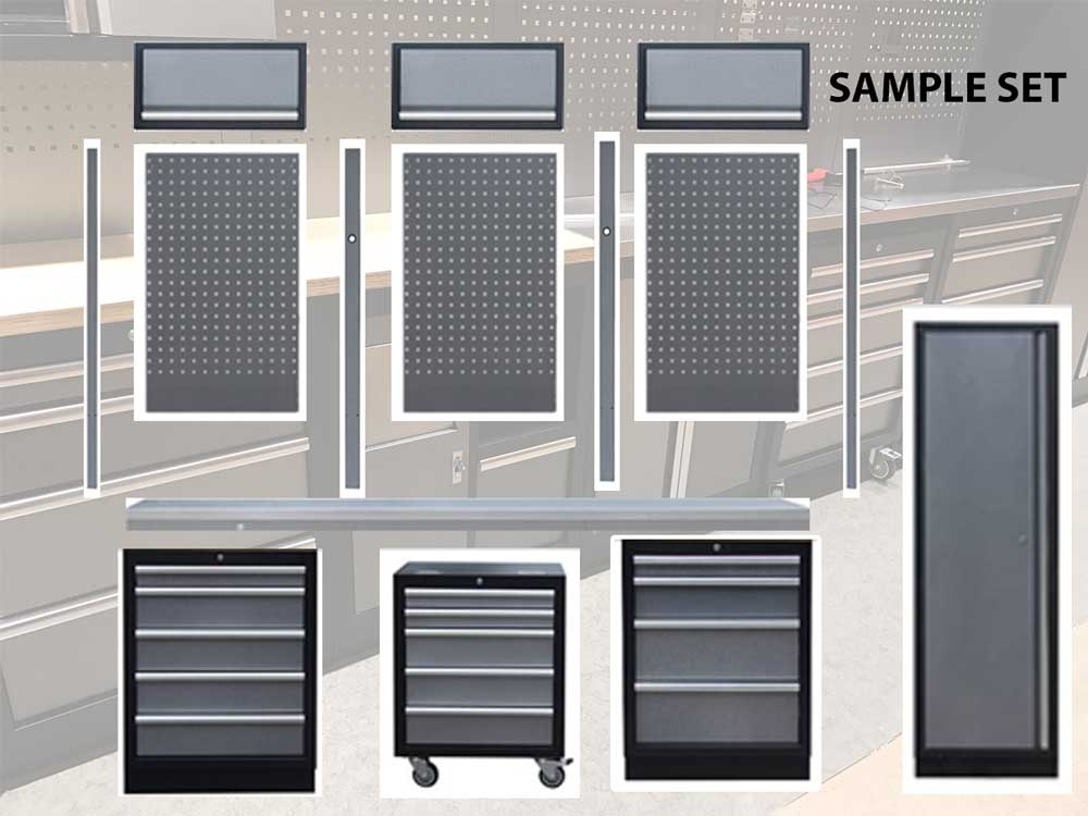 2.6M Modular Workbench, Std and Rolling Drawers and Single Door Locker